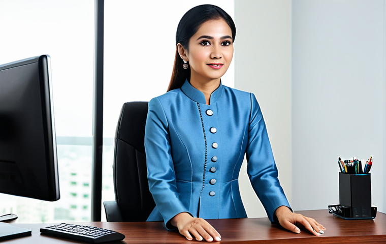 마인크래프트 월드 동기화 기술 - **

A professional businesswoman in a modest baju kurung, sitting at a desk in a modern office in Ku...