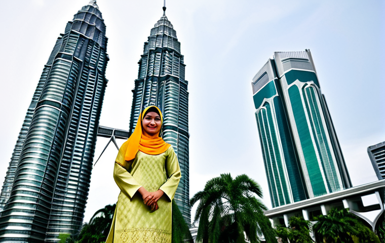 마인크래프트 서바이벌 공략법 - **Prompt:** A Malaysian woman wearing a baju kurung, standing in front of the Petronas Twin Towers i...